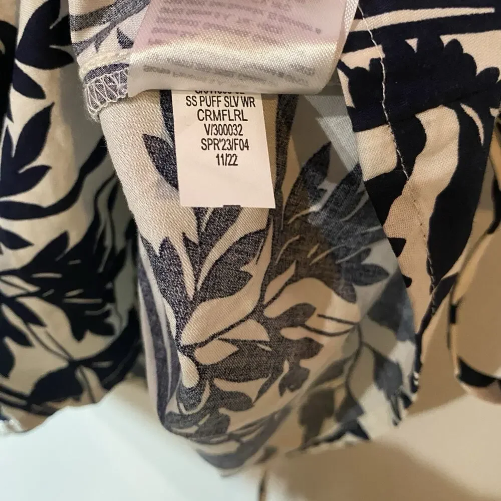 Old Navy Waist Defined Floral Puff Sleeve Tie-Wrap Blouse Small Petite Cottage
